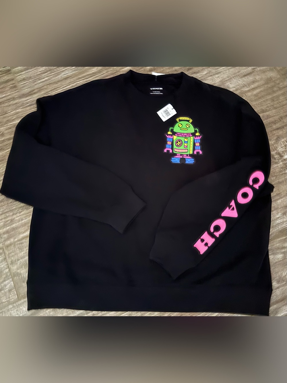 Coach Black Sweatshirt with Neon Robot and Pink Sleeve Logo XXL NWT